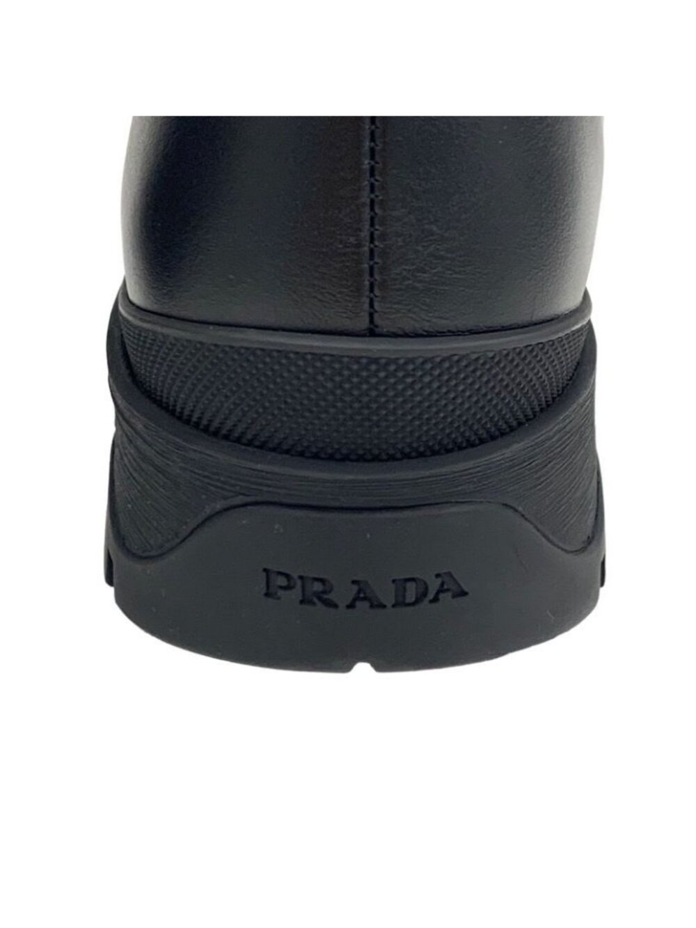Prada Boots Short Middle Shoes Lace Up Leather Fabric Black - Picture 10 of 11